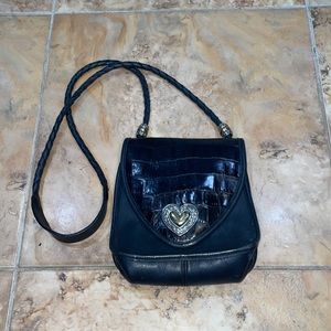 Brighton Vintage black leather crossbody bag with silver and gold